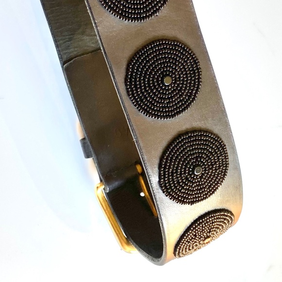 HANDMADE REAL LEATHER BELT MADE IN AFRICA WITH ORNATE BLACK BEADING - Picture 4 of 7